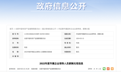 最高税前年薪超83万元!合肥公示2022年市属企业领导薪酬