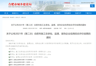 金煌集团再次荣获2021年(第二次)合肥市施工总承包信用AAA称号